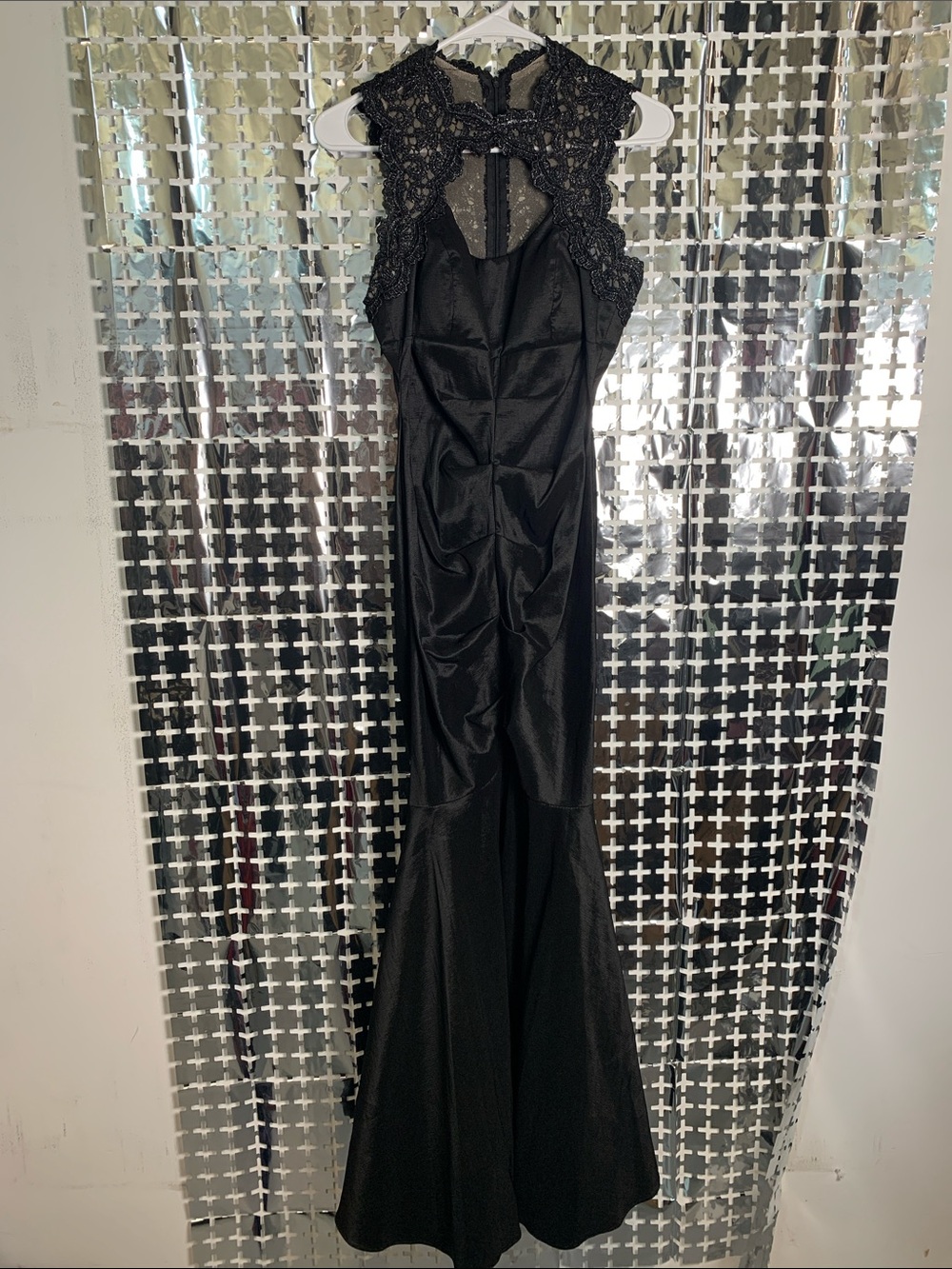 Xscape Black Lace Halter Mermaid Maxi Dress